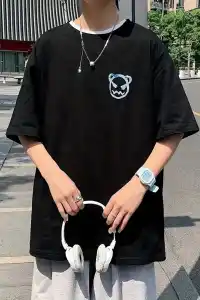 ERKEK  Tişört Bisiklet Yaka Kore tarzı baskı Kısa Kol t-shirt - Siyah