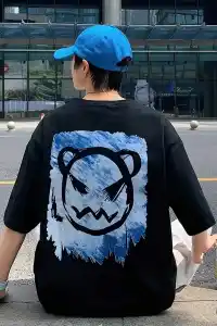 ERKEK  Tişört Bisiklet Yaka Kore tarzı baskı Kısa Kol t-shirt - Siyah