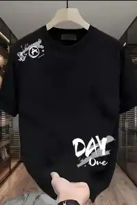 Kadın Kısa Kol Yazlık Tişört Bisiklet Yaka Baskılı Oversize T-Shirt - Siyah