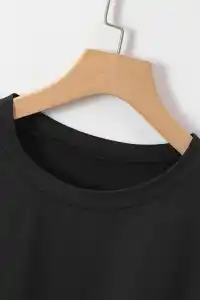 kadın New York Baskılı Tişört Kısa Kol Bisiklet Yaka T-shirt - Siyah