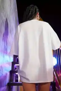 Kadın Shut Up Baskılı Tişört Kısa Kol Bisiklet Yaka Oversize T-Shirt - Beyaz