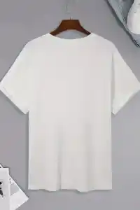 Erkek Kısa Kol Yazlık Tişört Bisiklet Yaka Baskılı Oversize T-Shirt - Beyaz