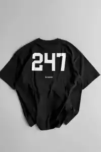 Erkek Ön ve Arka Baskılı T-Shirt Kısa Kol Bisiklet Yaka Regular Fit Tişört -  Siyah