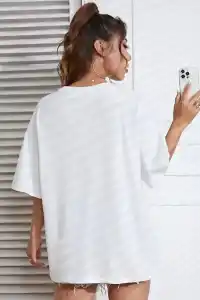 Kadın New York Baskılı Tişort Kısa Kol Bisiklet Yaka T-shirt - Beyaz