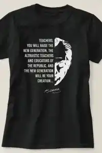 24 Kasım Öğretmenler Günü Temalı Baskılı Bisiklet Yaka T-shirt - Siyah