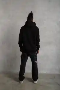 Erkek 3 İplik Pamuklu Kapüşonlu Cepli Düz Oversize Hoodie Sweatshirt - Siyah