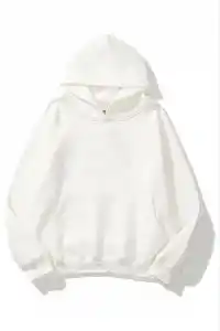 Kadın Kapüşonlu Kanguru Cepli 3 İplik Pamuklu Düz Hoodie Sweatshirt - Beyaz
