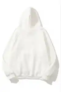 Kadın Kapüşonlu Kanguru Cepli 3 İplik Pamuklu Düz Hoodie Sweatshirt - Beyaz