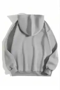 Kadın Kapüşonlu Kanguru Cepli 3 İplik Pamuklu Düz Hoodie Sweatshirt - Gri