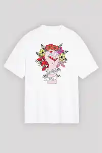 8 Mart Dünya Kadınlar Günü Baskılı Oversize Bisiklet Yaka T-shirt - Beyaz