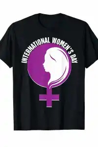 8 Mart Dünya Kadınlar Günü Baskılı Oversize Bisiklet Yaka T-shirt - Siyah