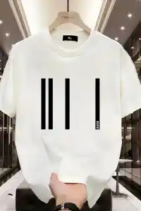 Kadın Kısa Kol Yazlık Tişört Bisiklet Yaka Baskılı Oversize T-Shirt - Beyaz