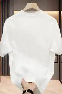 Kadın Kısa Kol Yazlık Tişört Bisiklet Yaka Baskılı Oversize T-Shirt - Beyaz