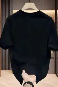 Kadın Kısa Kol Yazlık Tişört Bisiklet Yaka Baskılı Oversize T-Shirt - Siyah