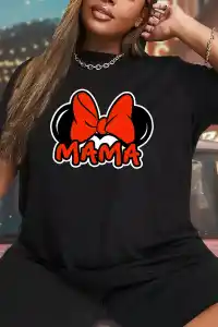 Anneler Günü Hediye Anne Temalı Baskılı Oversize Bisiklet Yaka T-shirt - Siyah