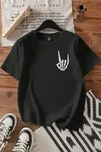 Kadın Baskılı T-Shirt Kısa Kol Bisiklet Yaka Oversize Rahat Kalıp Tişört - Siyah