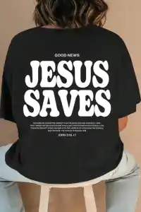 Kadın Baskılı T-Shirt Kısa Kol Bisiklet Yaka Oversize Rahat Kalıp Tişört - Siyah