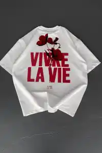 Erkek Ön ve Arka Baskılı T-Shirt Kısa Kol Bisiklet Yaka Regular Fit Tişört - Beyaz
