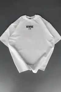 Erkek Ön ve Arka Baskılı T-Shirt Kısa Kol Bisiklet Yaka Regular Fit Tişört - Beyaz