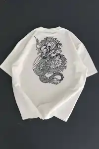 Erkek Ön ve Arka Baskılı T-Shirt Kısa Kol Bisiklet Yaka Regular Fit Tişört -  Beyaz