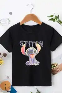 Bisiklet Yaka Kısa Kol Çocuk Baskılı T-Shirt - Siyah