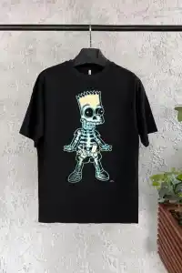 Çoçuk Bisiklet Yaka Kısa Kol Baskılı T-Shirt - Siyah
