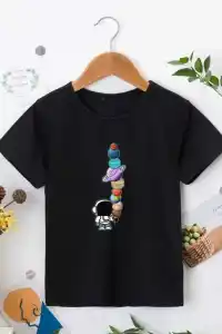 Çocuk Unisex Baskılı T-Shirt - Siyah