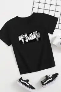 Çocuk Unisex Baskılı T-Shirt - Siyah