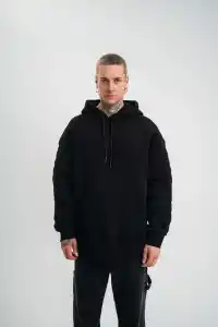Erkek 3 İplik Pamuklu Oversize Kapüşonlu Nakışlı Hoodie SweatShirt - Siyah