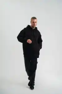 Erkek 3 İplik Pamuklu Oversize Kapüşonlu Nakışlı Hoodie SweatShirt - Siyah