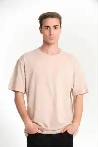 Erkek Düz Penye Tişört Bisiklet Yaka Kısa Kol Regular Fit T-Shirt - Bej