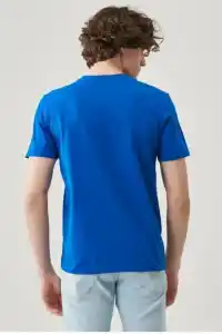 Erkek Düz Penye Tişört Bisiklet Yaka Kısa Kol Regular Fit T-Shirt - Mavi