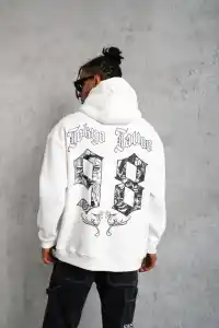Erkek 98 Baskılı Kapşonlu 3 iplik pamuklu Sweatshirt hoodie - Beyaz