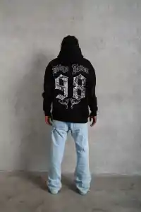 Erkek 98 Baskılı Kapüşonlu 3 iplik pamuklu hoodie Sweatshirt - Siyah