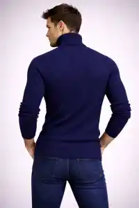 Erkek Balıkçı Yaka Boğazlı Triko Kazak Kalın Fitilli Regular Fit - Lacivert