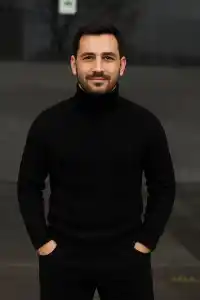 Erkek Tam Boğazlı Balıkçı Yaka Triko Kazak Kalın Fitilli - Siyah