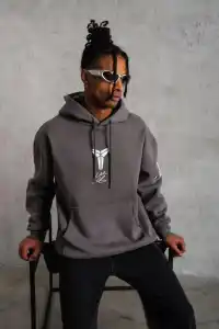 Erkek Baskılı Kapüşonlu 3 iplik pamuklu Hoodie Sweatshirt - Gri