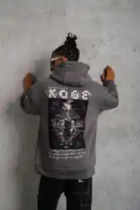 Erkek Baskılı Kapüşonlu 3 iplik pamuklu Hoodie Sweatshirt - Gri