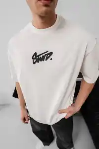 Erkek Tişört Yazlık Baskılı Oversize Kısa kol T-Shirt - Beyaz