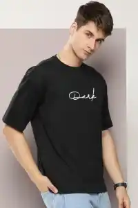 Erkek Baskılı T-Shirt Kısa Kol Bisiklet Yaka Regular Fit Rahat Kalıp Tişört - Siyah