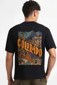 Erkek Tişört Baskılı Oversize Kısa kol T-shirt - Siyah