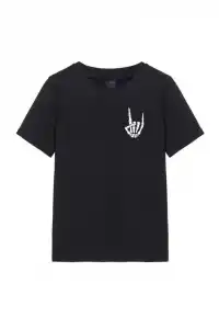 Erkek Baskılı T-Shirt Kısa Kol Bisiklet Yaka Regular Fit Rahat Kalıp Tişört - Siyah