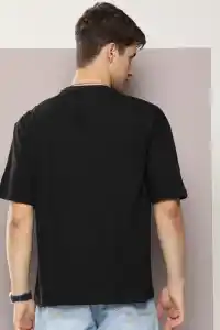 Erkek Baskılı T-Shirt Kısa Kol Bisiklet Yaka Regular Fit Rahat Kalıp Tişört - Siyah
