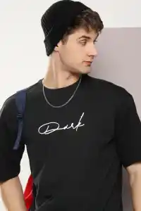 Erkek Baskılı T-Shirt Kısa Kol Bisiklet Yaka Regular Fit Rahat Kalıp Tişört - Siyah