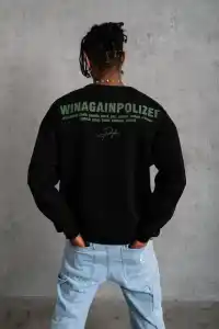 Erkek Bisiklet Yaka Baskılı 3 iplik pamuklu Sweatshirt - Siyah