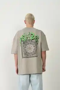 Erkek Baskılı T-Shirt Kısa Kol Bisiklet Yaka Rahat Kalıp Tişört  - Boyalı Gri