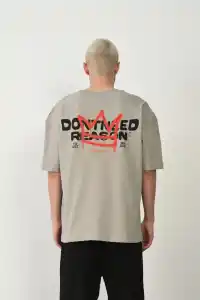 Erkek Baskılı T-Shirt Kısa Kol Bisiklet Yaka Rahat Kalıp Tişört  - Boyalı Gri