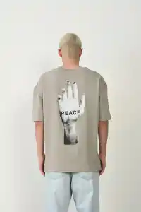 Erkek Baskılı T-Shirt Kısa Kol Bisiklet Yaka Rahat Kalıp Tişört - Boyalı Gri