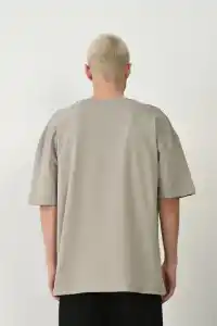 Erkek Baskılı T-Shirt Kısa Kol Bisiklet Yaka Rahat Kalıp Tişört - Boyalı Gri