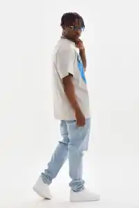 Erkek Baskılı T-Shirt Kısa Kol Bisiklet Yaka Rahat Kalıp Tişört - Gri